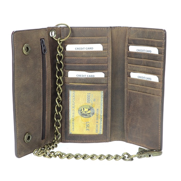 Other - Brown Leather RFID Motorcycle Wallet With Chain